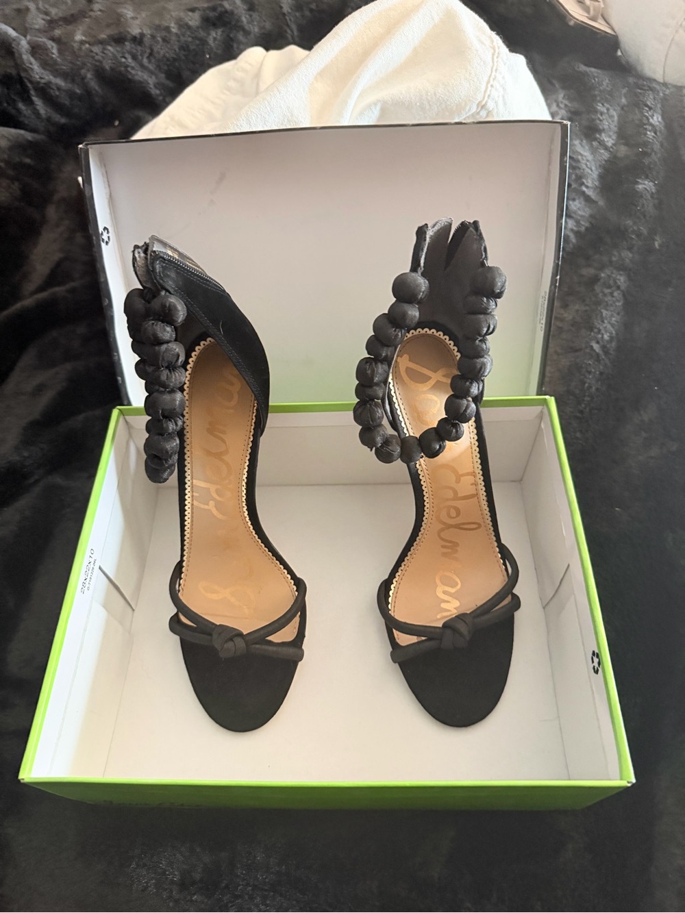 Black Beaded Ankle-Strap Women’s Sandals
